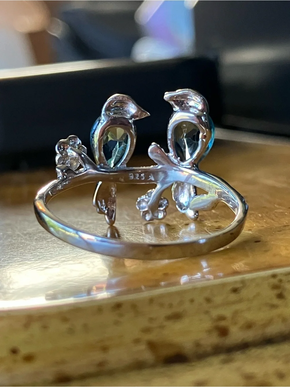 London Blue Topaz Sterling Silver Lovebirds Ring Size 9